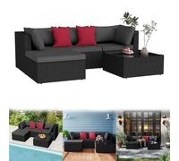 YRHome Set di mobili da giardino in polyrattan per 4-5 persone - lounge da giardino divano angolare con tavolino da caffè, tavolino con cuscino per divano da giardino, per balcone, terrazza e giardino