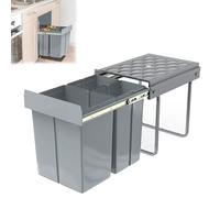 YRHome Sistema di raccolta differenziata dei rifiuti, 3 spazzatura estraibile, con guide telescopiche, per cucina, grigio, 48 x 34 x 42 cm, 2 x 10 l + 1 x 20 l