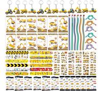 Yrmysrx Set regalo per feste di costruzione con mini quaderni, matite, braccialetto schiaffo, portachiavi, tatuaggi temporanei e borsa per regali per feste di compleanno a tema edilizia, decorazioni