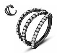Yrogcu Orecchino a cerchio singolo/doppio in acciaio inox, con chiusura a scatto, per cartilagine, diametro 6 mm, 8 mm, 10 mm, 12 mm, Acciaio inossidabile, Zirconia cubica
