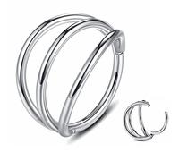 Yrogcu Orecchino a cerchio singolo/doppio in acciaio inox, con chiusura a scatto, per cartilagine, diametro 6 mm, 8 mm, 10 mm, 12 mm, Acciaio inossidabile, Zirconia cubica