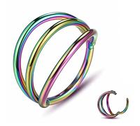 Yrogcu Orecchino a cerchio singolo/doppio in acciaio inox, con chiusura a scatto, per cartilagine, diametro 6 mm, 8 mm, 10 mm, 12 mm, Acciaio inossidabile, Zirconia cubica