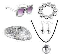 YROHGKPN 1950 1960 1970 '80 Donne ' s Discoteche Costume Set Lady Discoteca Accessori Orecchini Occhiali Da Sole Paillettes Cappelli Neacklace Parrucche Halloween Fancy Dress Costume