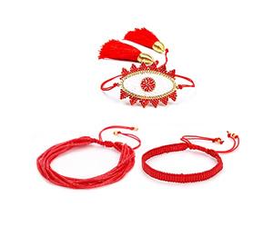 YROHGKPN 3 Pz/Set di Nicchia Trendy Personalità Rosso Serie Set Perla Di Riso Per Il Malocchio Bracciale Femminile Diavoli Fatti A Mano Arte Ebreo Boemia Braccialetto Per Le Donne Male