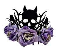 YROHGKPN Copricapo da strega e diavolo, accessorio per costume di Halloween, con rose decorative in morbido tessuto, corone con corna da strega, fascia con fiori