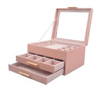 YROHGKPN Custodia protettiva per gioielli con scomparti a strati, copertura visibile, foderata in flanella, finitura in pelle PU, per portagioie con finestra della collana