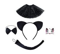 YROHGKPN Set di costumi per gatti con orecchie, fascia per coda e fiocchi, tutù, adesivi per il viso, costumi cosplay per Halloween, feste di Natale