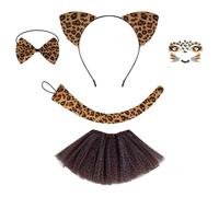 YROHGKPN Set di costumi per gatti con orecchie, fascia per coda e fiocchi, tutù, adesivi per il viso, costumi cosplay per Halloween, feste di Natale