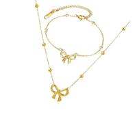 YROHGKPN Set di gioielli alla moda in acciaio con ciondolo a forma di farfalla, elegante collana e bracciale per l'uso quotidiano, Einheitsgröße, come descritto, come descritto