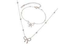 YROHGKPN Set di gioielli alla moda in acciaio con ciondolo a forma di fiocco a farfalla, elegante collana e bracciale per l'uso quotidiano gioielli in acciaio, Einheitsgröße, come descritto, come