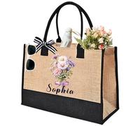 yrozvw Borsa in tela personalizzata, borsa in iuta da spiaggia con testo personalizzato e fiore di compleanno stampato UV, regalo personalizzato con nome per donne, mamma, regali di nozze