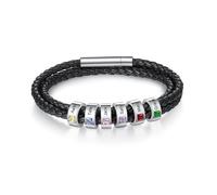 yrozvw Bracciale in pelle con nome personalizzato e pietra di nascita Bracciale di perle inciso personalizzato per uomo Regalo di gioielli per la festa del papà con biglietto di auguri