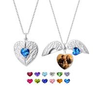 yrozvw Collana con medaglione a cuore per donna, collana di ali di angelo custode con foto, collane con ciondolo fotografico personalizzato con pietra di nascita, regalo di gioielli commemorativi