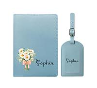 yrozvw Portapassaporto personalizzato per donna, copri passaporto personalizzato con nome e fiore di compleanno e set di etichette per bagagli, regalo di viaggio in pelle PU per Natale, Capodanno