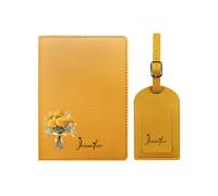 yrozvw Portapassaporto personalizzato per donna, copri passaporto personalizzato con nome e fiore di compleanno e set di etichette per bagagli, regalo di viaggio in pelle PU per Natale, Capodanno