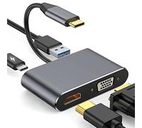 YRRNAE Adattatore multiporta da USB C a HDMI VGA, USB tipo C 4 in 1 Hub a HDMI 4 K, VGA, USB3.0, PD, compatibile con MacBook Pro, MacBook Air, iPad Pro, Pixelbook, XPS ecc