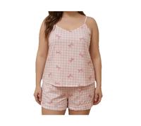 YRSHENG Pigiama da Donna Plus Size Rosa Canotta con Spalline e Shorts con Fantasia Quadri con Fiocchi Set Pigiama Donna Senza Maniche,3XL