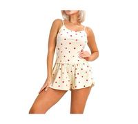 YRSHENG Set Pigiama Due Pezzi da Donna Canotta con Spalline E Shorts Stampa A Cuori Set Pigiama Donna Casual Estivo,Beige,M(50~60kg)