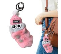 YRTUOP Portachiavi Bruco - Portachiavi con pompon di bruco soffice con occhiali da sole e cappello invernale lavorato a maglia | Caterpillar anti-smarrimento Portachiavi Ciondolo bambola di peluche