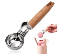 YRUHAN Cucchiaio Gelato, Porzionatore per Gelato in Acciaio Inossidabile, Paletta Gelato con Pulsante, Facile da Sformare, Manico in Legno con Texture Ricca, Ideale per Preparare Palline di Gelato