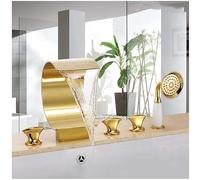 YRUIIA Cascata Rubinetti per Vasca con Acqua Fredda e Calda Montato sul Ponte Multifunzione 5 Fori 3 Maniglie Ottone Rubinetto Vasca da Bagno Miscelatore con Soffione a Mano, Oro di Titanio