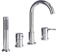 YRUIIA Vasca Bordo Vasca 4 Fori Miscelatore Doccia Caldo e Freddo Manico Singolo Rubinetto per Vasca con Doccetta Miscelatore Bordo Vasca da Bagno Rubinetteria Bagno,Cromo