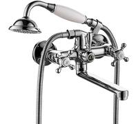 YRUIIA Retro Miscelatore Vasca da Bagno Telefono Rubinetto Doccia Miscelatore Muro Cross Maniglia Doppia Funzione Rubinetteria Bagno Vasca con Doccetta-Cromo