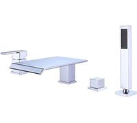 YRUIIA Rubinetto Vasca a Cascata Rubinetto Bordo Vasca da Bagno Miscelatore Vasca Rubinetteria Bagno Doccia Cascata Rubinetto Doccia Miscelatore con Doccino Cromo-A