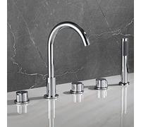 YRUIIA Rubinetto Vasca Bifunzionale 5 Fori Bordo Caldo e Freddo Doccia Mano 360° Rotazione Cromo Matt Black Moderno