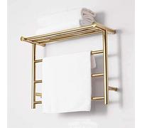 YRUIIA Scaldasalviette Elettrico Oro, portasciugamani riscaldato a Parete, stendino con ripiano, portasciugamani riscaldato in Acciaio Inox 304 per Bagno,Plugin