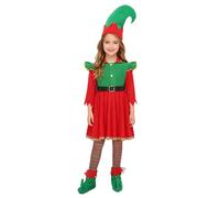 Yruioon 5 pezzi, abito natalizio da bambina con elfo, con cappuccio, calze, per Natale, piccolo aiutante, abbigliamento natalizio, stile A, rosso, 98-104