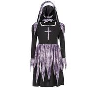 Yruioon Abito da bambina con monastero, per Halloween, per carnevale, colore nero, 134-140