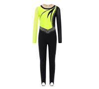 Yruioon Bambina Divisa Ginnastica Lampeggiante Divisa Ginnastica Maniche Lunghe Pattinaggio Artistico Body Completa Tuta Competizione Costume Danza Giallo fluorescente 9-10 anni