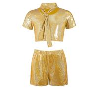 Yruioon Bambini Set Shorts E Top Lucido Costumi Da Ballo Latino A Due Pezzi Per Ragazze Set Shorts Ballo Hip Hop Costumi Danza In Pezzi Oro 5-6 anni