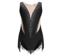 Yruioon Body da ginnastica da bambina, con brillantini, senza maniche, per pattinaggio artistico, per ginnastica, leotard, concorrenza, A nero, 158-164