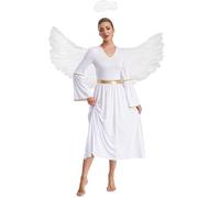 Yruioon - Costume da Angelo per Donna, con Ali da Angelo, Aurea, Costume da Dea Greca Athena, Stile Medievale, per Halloween, Carnevale, Festa in Maschera, Bianco, Taglia XL