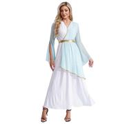 Yruioon Costume da dea greca da donna abiti romani antichi abito bianco greco maxi abito Halloween Carnevale festa a tema azzurro M