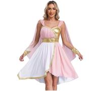 Yruioon Costume da dea greca da donna, senza maniche, elegante abito metallizzato, abito Toga romana, costume per Halloween, carnevale, rosa, M