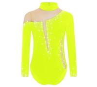 Yruioon Costume da ginnastica per ragazze con maniche lunghe, brillanti, per pattinaggio su ghiaccio, body, tuta sportiva, costume da competizione per la danza, 134 cm-140 cm