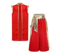 Yruioon Costume da principe arabo in raso + pantaloni a gamba larga, per bambini, con fantasma arabo in bottiglia, Carnevale, Burgundy, 134-140