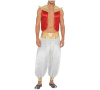 Yruioon Costume Principe Arabo Uomo Satin Giacca Con Giubbotto E Pantaloni Harem Abbigliamento Arabo Orient Sultanato Costumi Il Carnivale Fasching Rosso Bianco L