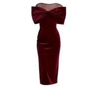 Yruioon Donna Vestito Damigella Abito Cerimonia da Sposa Cocktail Formale | Lunghezza Midi Elegante E Versatile,Pannello Superiore In Tulle Trasparente,Spacco Posteriore Per Più Libertà,Banchetto
