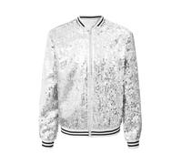 Yruioon Giacca da baseball con paillettes per bambini e ragazzi, giacca da baseball con brillantini, giacca bomber lucida, blazer hip hop, discoteca, jazz, argento, 158-164