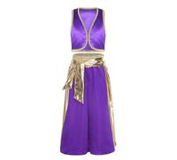 Yruioon Gilet in raso e pantaloni harem, vestito da principe arabo, fiaba, fantasma della bottiglia, carnevale, travestimento A, viola, 122-128