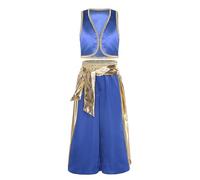 Yruioon Gilet in raso e pantaloni harem, vestito da principe arabo, fiaba, fantasma della bottiglia, carnevale, travestimento A, blu reale, 134-140