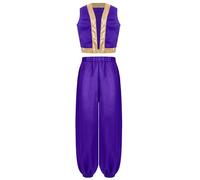 Yruioon Gilet in raso per ragazzi + pantaloni harem, vestito da principe arabo, spirito di bottiglia, carnevale, viola, 110-116