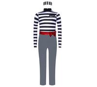 Yruioon Tuta per bambini prigioniera da bambina, carcere, con cappello, a strisce, per Halloween, carnevale, grigio, 170-176