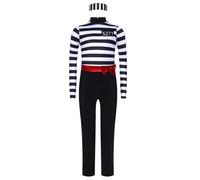 Yruioon Tuta per bambini prigioniera da ragazza, carcere, carcere, tuta con cappello, a strisce, per Halloween, carnevale, colore nero, 122-128