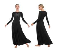 Yruioon Vestiti Chiesa Dama Tuta Corpo Intero Camicia Maniche Lunghe Abito Danza Lirica Maniche Lunghe Abito Adorazione Lode Tuta Ballo