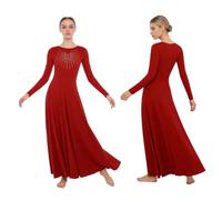 Yruioon Vestiti Chiesa Dama Tuta Corpo Intero Camicia Maniche Lunghe Abito Danza Lirica Maniche Lunghe Abito Adorazione Lode Tuta Ballo